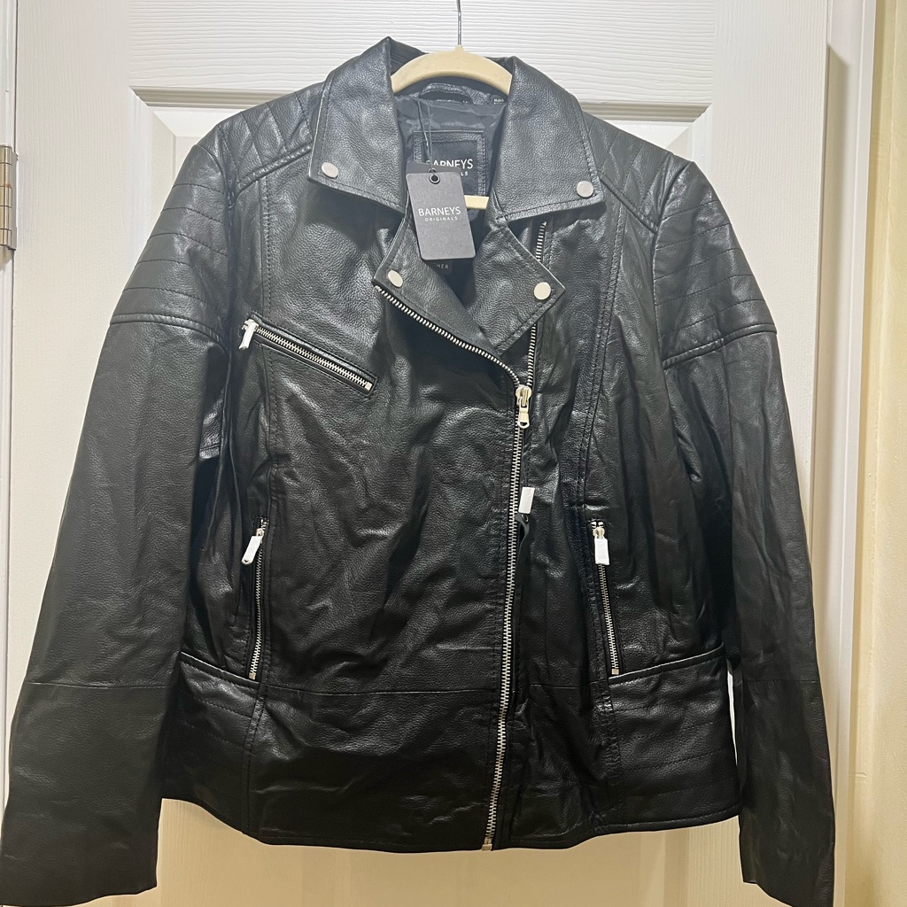 Nwt Genuine Leather Clara Biker Jacket Barney's Originals Size Uk 26 Us 22